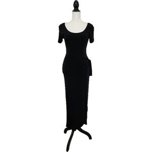 Vintage 90s La Belle Black Faux Wrap Maxi Dress Sz S/M Fairy Grunge Witchy Goth